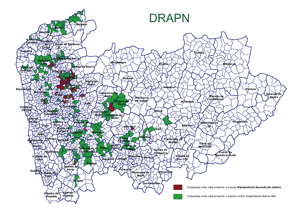 Mapa de freguesias afetadas, DRAPN
