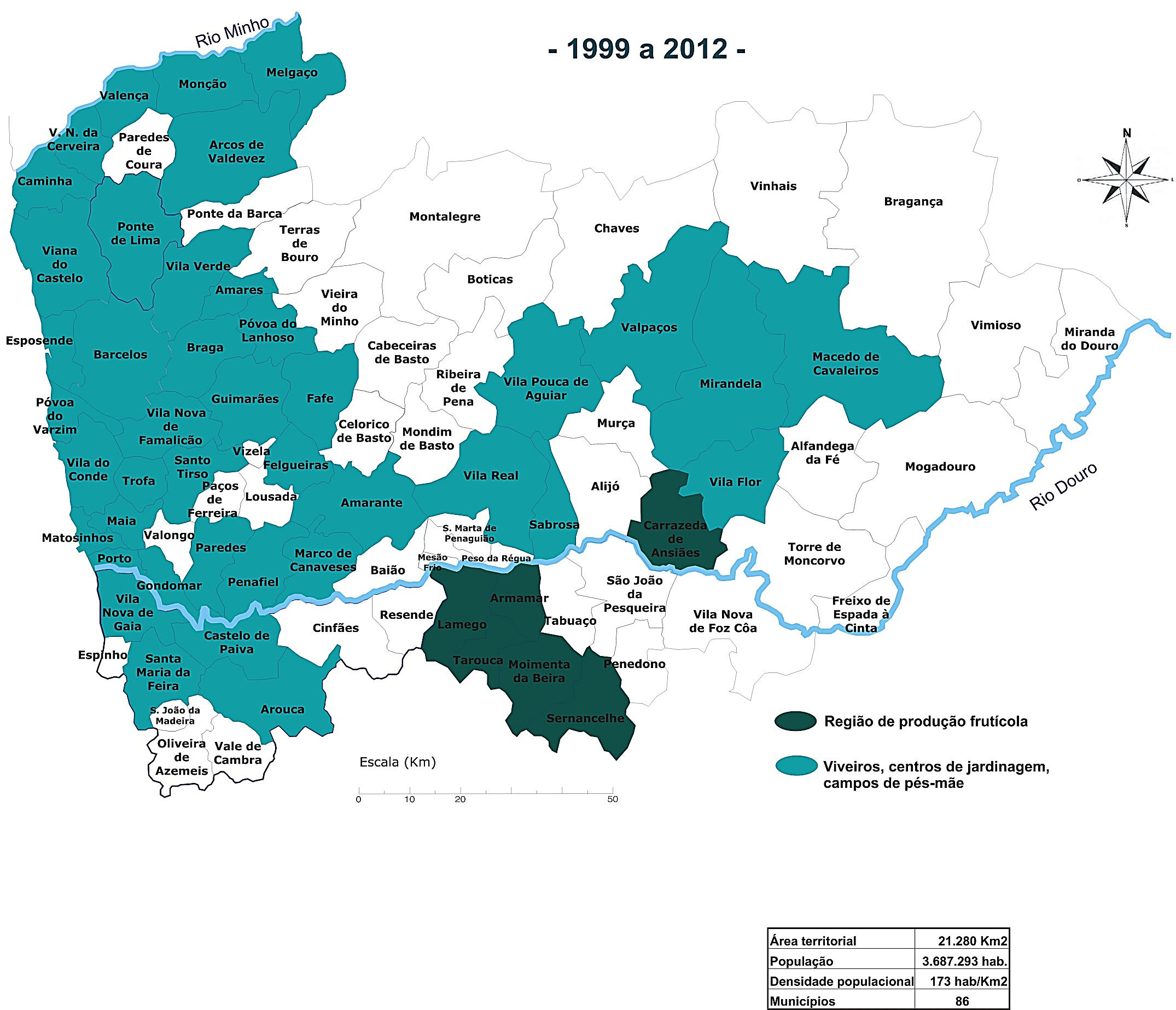 Mapa de prospeção na Região Norte, 1999 a 2012
