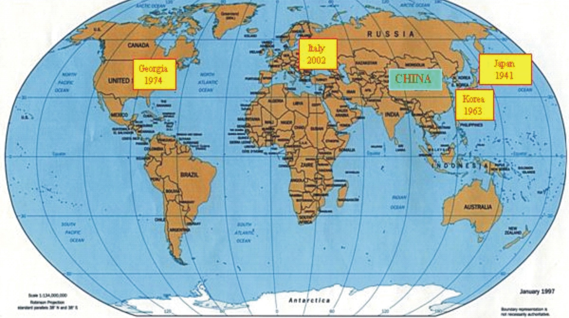 Mapa de distribuição mundial